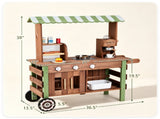 Toddler Wooden Play Food Truck Cart on Wheels, All-in-One Grocery Stand with Storage Cabinet Box, 33919502