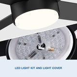 52" Integrated LED Light Matte Black Blade Ceiling Fan with Remote Control with 4 blades W1367P228998