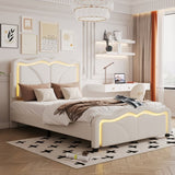 Twin Size Upholstered Platform Bed with Curve Shaped and Height-adjustbale Headboard,LED Light WF323748AAK