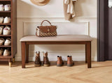 Wood Bench with Breathable Tech Fabric Cushion,Multi-Use Farmhouse Upholstered Stool for Bedroom & 97899770
