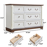 Farmhouse Style 6 Drawer Dresser Chest with Base Wooden Rustic Chest of Drawers, Storage Dresser W2393P252364