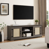Farmhouse Rattan TV Stand Console Table for TVs up to 70 Inches, TV Console Table with 2 Storage W1758P178929