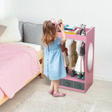 ZNTS Kids Costume Organizer、 Costume Rack、Kids Armoire、Open Hanging Armoire Closet with Mirror-PINK 52444756