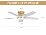 42 Inch Flush Mount Ceiling Fans with LED Light 22W and Remote Control 5 ABS Fan Blades for Indoor W882P322243
