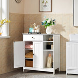 Double-Door Bathroom Cabinet with 2, Adjustable Panels, 1 Drawer and 3 Side Shelves, White 21280126