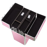 ZNTS 4 Tier Lockable Cosmetic Makeup Train Case with Extendable Trays Pink 80010757