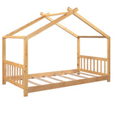 Twin Size House Platform Bed with Headboard and Footboard,Roof Design,Natural WF284064AAD