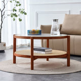 Modern minimalist circular double-layer solid wood coffee table, craft glass tabletop, second layer W1151104956