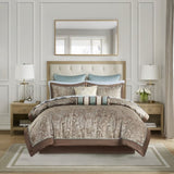 12 Piece Comforter Set with Cotton Bed Sheets Blue/Brown Cal King B035128825