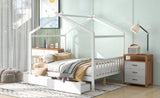 Full Size House Platform Bed with Two Drawers,Headboard and Footboard,Roof Design,White WF292923AAK