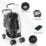 ZNTS 4 Wheels Pet Stroller, Dog Cat Stroller for Small Medium Dogs Cats, Foldable Puppy Stroller with Cup 95759460