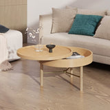 ZNTS Modern Round Wood Rotating Tray Coffee Table with Storage & Metal Legs in Natural N735P185132N