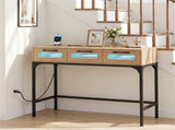 35.5" Narrow Console Table with LED Lights & Power Station, 3-Drawer Entryway Sofa Table with 08284506