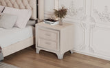 Mid Century Vintage Nightstand with Metal Legs for Bedroom, Velvet Bedside Table with 2 Drawers, N733P183659A