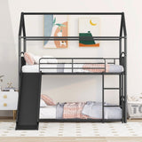 Twin Over Twin Metal Bunk Bed With Slide,Kids House Bed Black MF313919AAB
