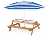 3-in-1 Kids Picnic Table with Adjustable Umbrella, Fir Wood Outdoor Activity Table Set with 27708092