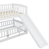 ZNTS Bunk Bed with Slide,Twin Over Twin Low Bunk Bed with Fence and Ladder for Toddler Kids Teens White 50818946