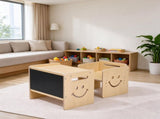 3-in-1 Table and Chair Set, Adjustable Height Wooden Toddler Table with Chalkboard, for Drawing, 68033655