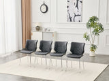 Dark Gray Oil Waxed Leather Dining Chairs with Electroplated Metal Legs, Adjustable Non-Slip Foot W3493P444883