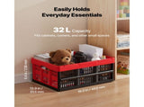 Plastic Collapsible Storage Bins, 32L Set of 3, Stackable Folding Crates with Handles, Supports 26 49887533