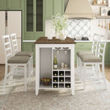 5-Piece Multi-Functional Rubber Wood Counter Height Dining Set with Padded Chairs and Integrated 9 61512091