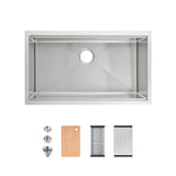 Stainless Steel Kitchen Sink, 33x19 Single Bowl, Undermount Handmade Sink in Black, with Cutting T3177P296192