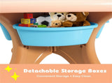 Brown Kids Table and 2 Chairs Set with 4 Storage Boxes, Toddler Activity Table for Drawing Playing 90631640
