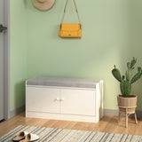 Shoe Storage Bench with 2 Door Cabinet, Entryway Bench with Shoe Storage, Shoe Bench with Cushion, W760P206351