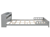 Full Pine Wood Bed with Bookcase Headboard ,LED Motion Sensor Light, Bed Guardrails,Grey W504P277598