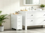 White Slim Bathroom Cabinet Freestanding Storage with Toilet Paper Holder 2 Drawers Side Towel Rack 19679827