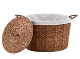 145L Round Laundry Hamper with Lid, Woven Natural Water Hyacinth Laundry Hamper 85727473
