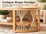 2-Tier Oval Coffee Table, 37.8" x 19.7" x 18.1", Melamine MDF & Iron Frame, Rattan Shelf, Wood Grain 74303718