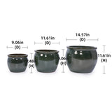Handmade Dark Green Glazed Ceramic Planter Set of 3, 15/12/9 Inch Diameter, Solid Glossy Finish, for W3273P321543