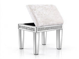 Silver MDF Velvet Upholstered Dressing Stool with Mirror Inlay & Rhinestones on Four Sides, Modern 58685845
