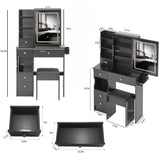 29.2" Small Size Left Drawer Desktop Vanity Table Cushioned Stool, 2 AC2 USB Power Station, Hair W3258P291627