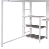 ZNTS Full Size Loft Bed with Desk and Whiteboard, Metal Loft Bed with 3 Shelves and Ladder, White 62617184