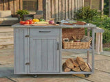 Outdoor Kitchen Island Fir Wood Prep Station Lockable Kitchen Cart with Stainless Top, Ample Storage N719P380278E