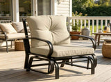 Beige Outdoor Glider Chair with Cushions Steel Frame Patio Furniture Curved Armrests for Garden Yard 77363000