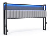 King Size Headboard with Pegboard Storage Shelf, Adjustable Upholstered Backrest, RGB LED Light 30670695
