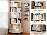 6 Tier Rotating Bookshelf, 360&deg Display Round Spinning Bookshelf with Wheels and Drawer, W3204P309485