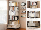 6 Tier Rotating Bookshelf, 360&deg Display Round Spinning Bookshelf with Wheels and Drawer, 85969050