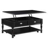 ZNTS Classic Design Black Finish Lift Top Cocktail Table with Casters Bottom Shelf Wooden Traditional B011P175459