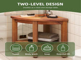 Bamboo Shower Stool with Storage Shelf,Natural 74771942