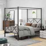 Metal Canopy Bed Frame, Platform Bed Frame with X Shaped Frame Full Black W84041891
