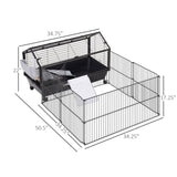 Small Animal Playpen Cage w/ Rolling Caster, Water Bottle, 35" L W2225140476