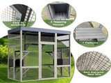Gray Wooden Catio Outdoor Pet Enclosure with Waterproof Top, Spacious and Secure Cat House & Small W773P362350