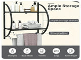 Black Rust-Proof Wall Bathroom Shelving Unit with Dual Hanging Bars, Adjustable Layout Mesh Storage 62719397