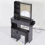 29.2" Small Size Left Drawer Desktop Vanity Table Cushioned Stool, 2 AC2 USB Power Station, Hair W3258P291627