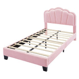 Twin Size Upholstered Flower-Shape Bed, Elegant Flowers Headboard with LED Light Strip ,Sherpa N733P177307H