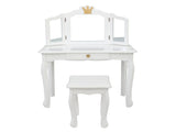 Children's Wooden Dressing Table Three-Sided Folding Mirror Dressing Table Chair Single Drawer White 07586825